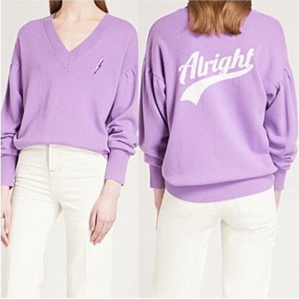 Sandro Alright wool cashmere graphic sweater purple small v neck soft cozy y2k